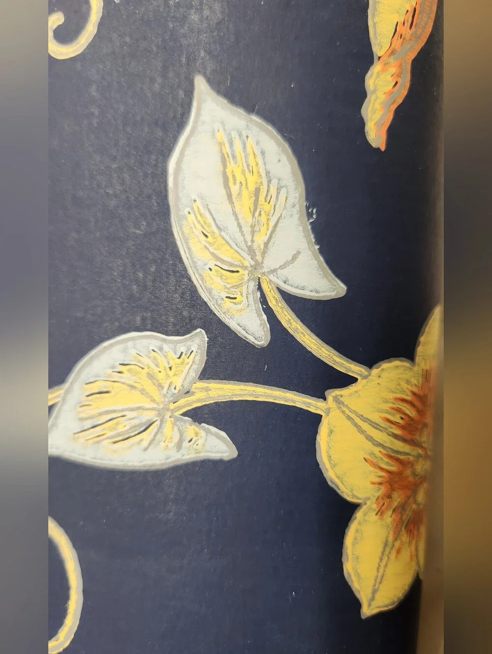 Vintage Thibaut Navy Blue Peach Floral Wallpaper 2.5 Rolls Boho Grandmillennial